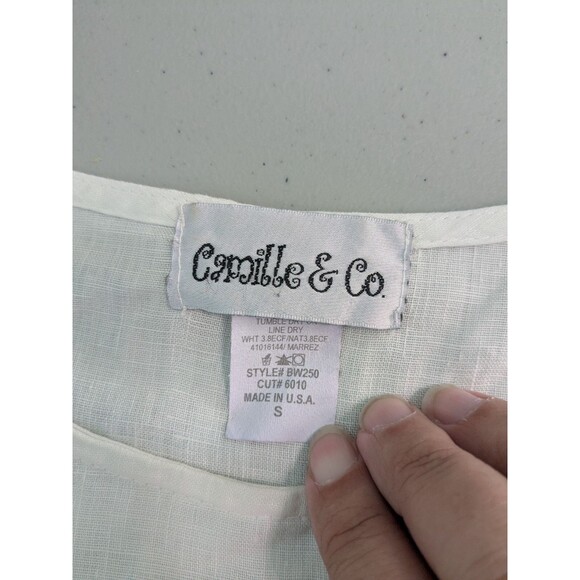 Camille & Co. Small White Linen bell Sleeve Tunic Top Lagenlook - Picture 5 of 6